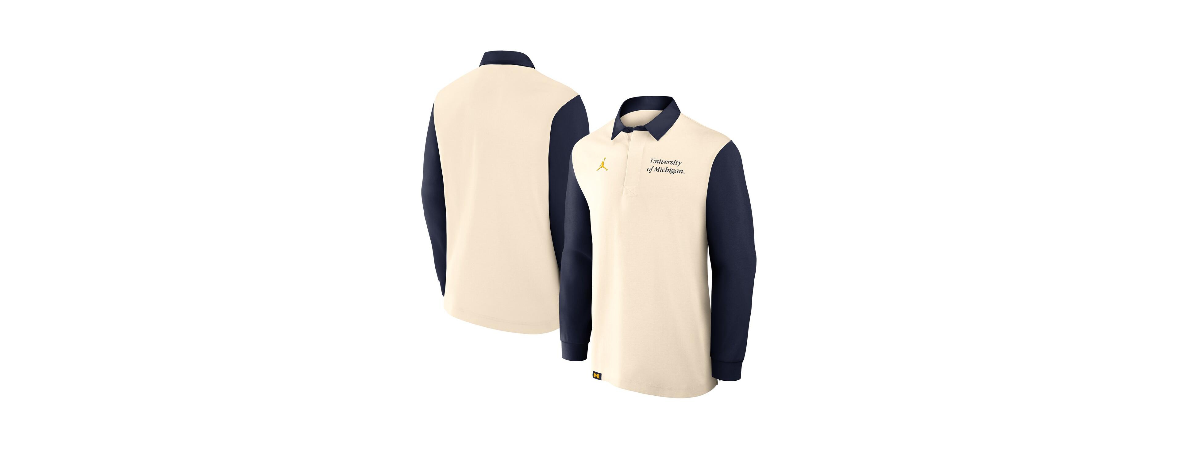 Jordan Men's Cream/Navy Michigan Wolverines Rugby Long Sleeve Polo Shirt