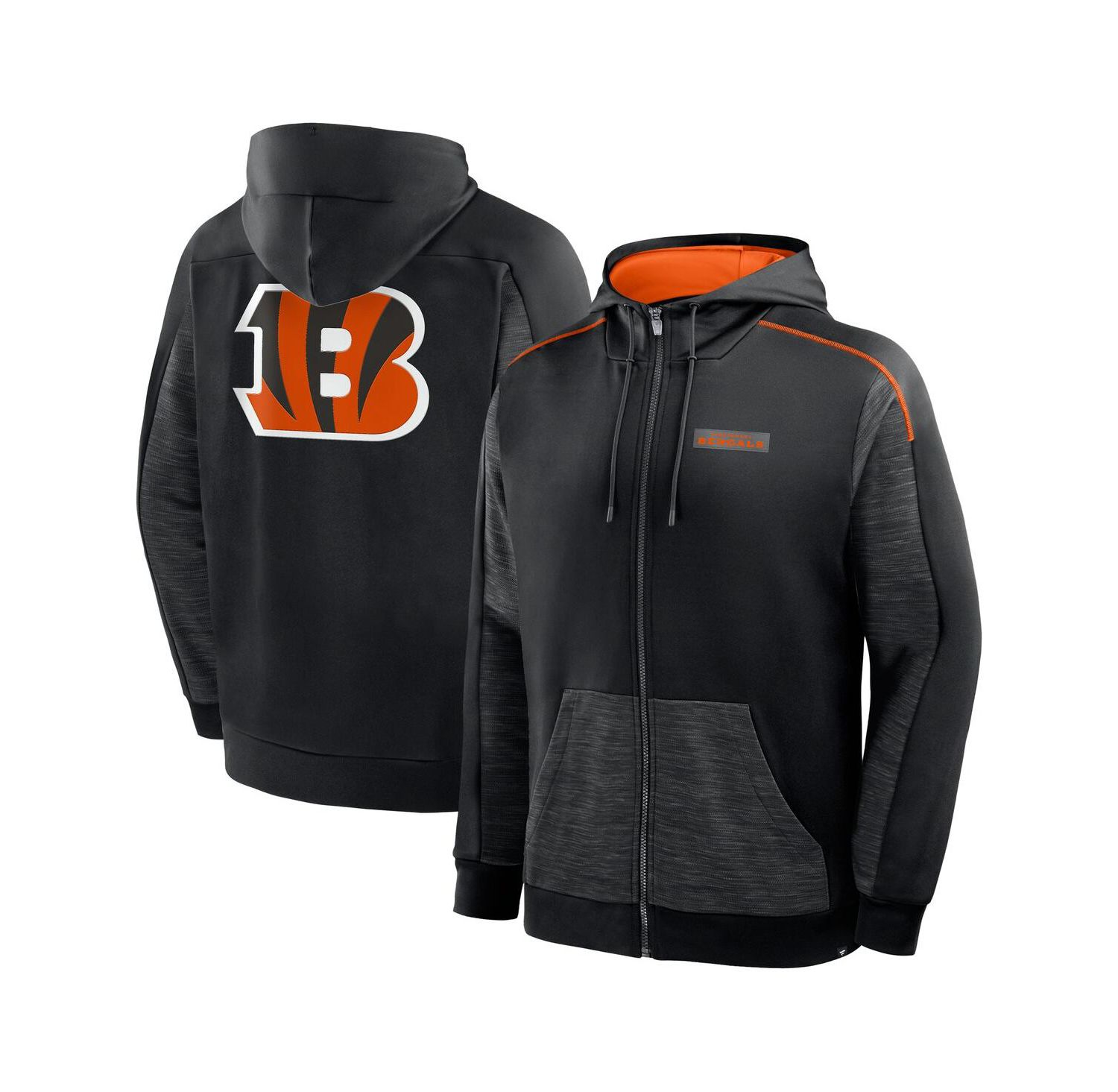 Men's Black Cincinnati Bengals Checkdown Pass Full-Zip Hoodie