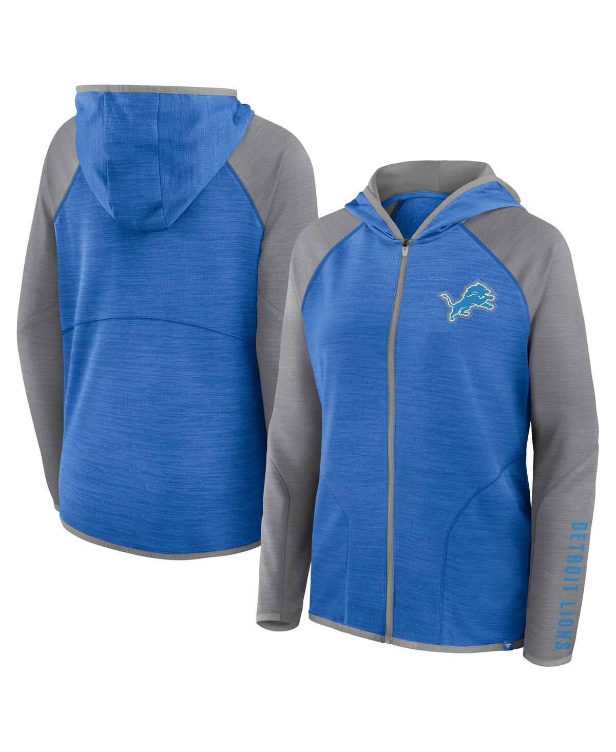 Fanatics Women's Blue/gray Detroit Lions Redzone End Around Pass Raglan Full-zip Hoodie In Blue