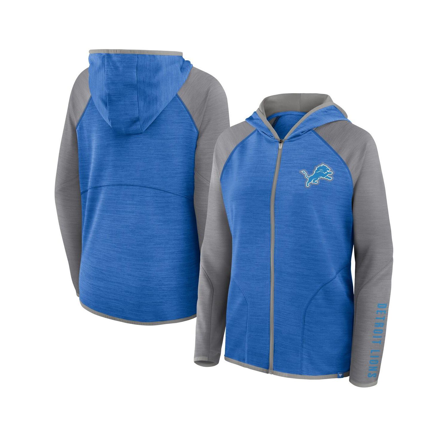 Women's Blue/Gray Detroit Lions Redzone End Around Pass Raglan Full-Zip Hoodie
