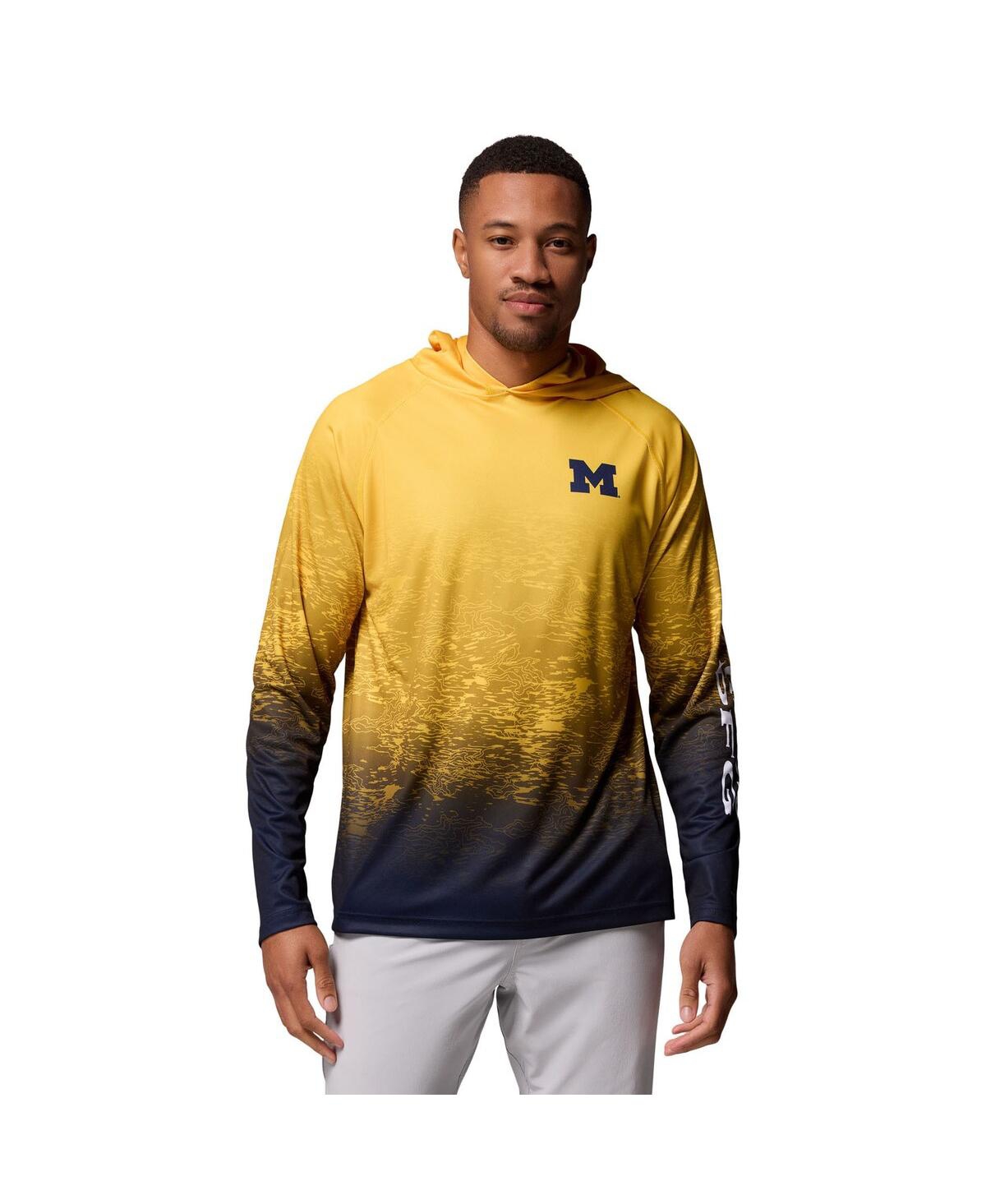 Columbia Men's Maize Michigan Wolverines Pfg Gradient Water Super Terminal Tackle Hoodie Omni-wick T-shirt In Yellow