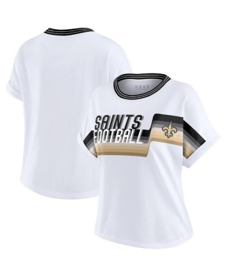 WEAR by Erin Andrews - Women's White New Orleans Saints Cropped Center Stripe Dolman T-Shirt