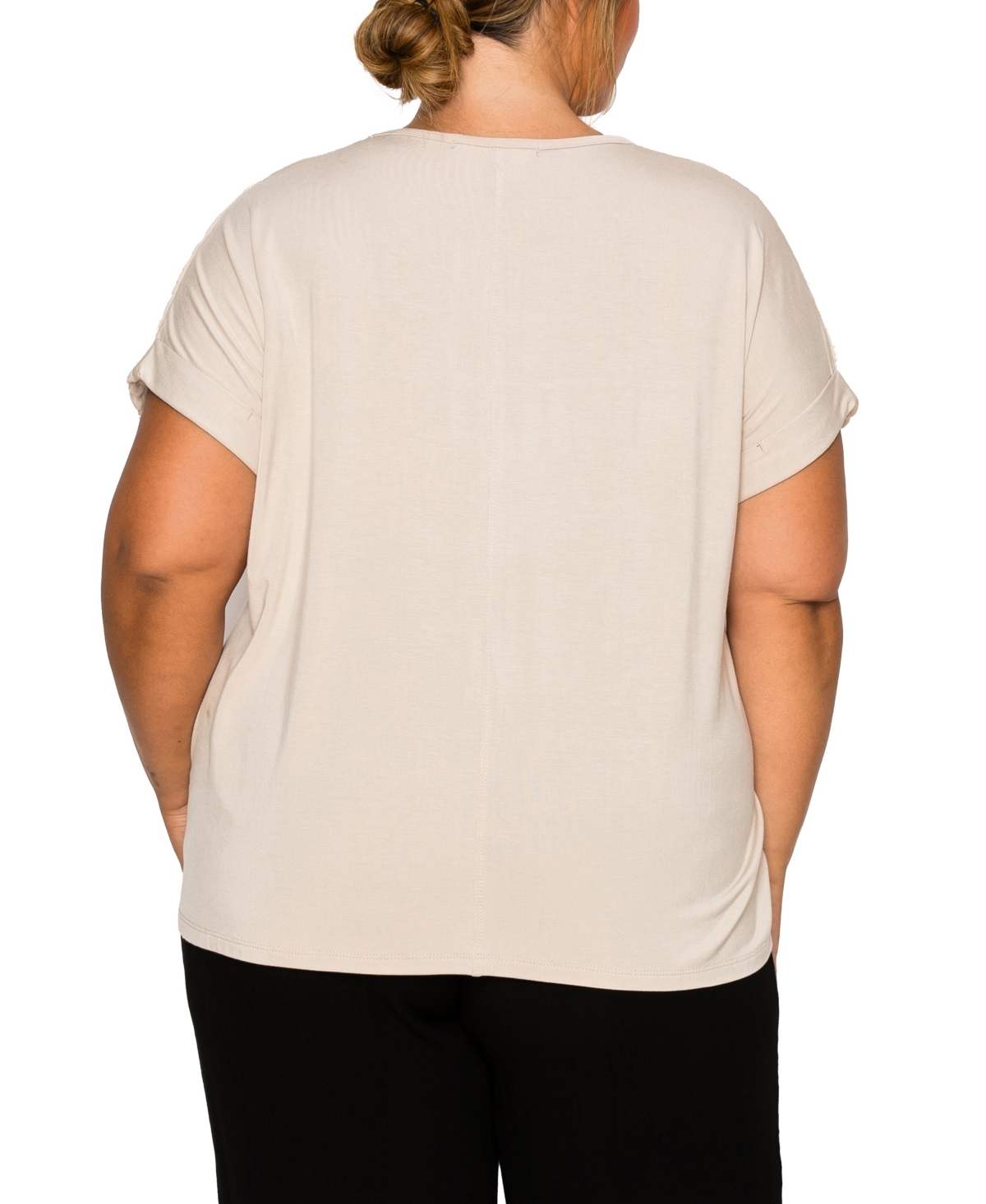 Coin 1804 Plus Size Cheetah Burnout Contrast Yoke Dolman Top In Neutral