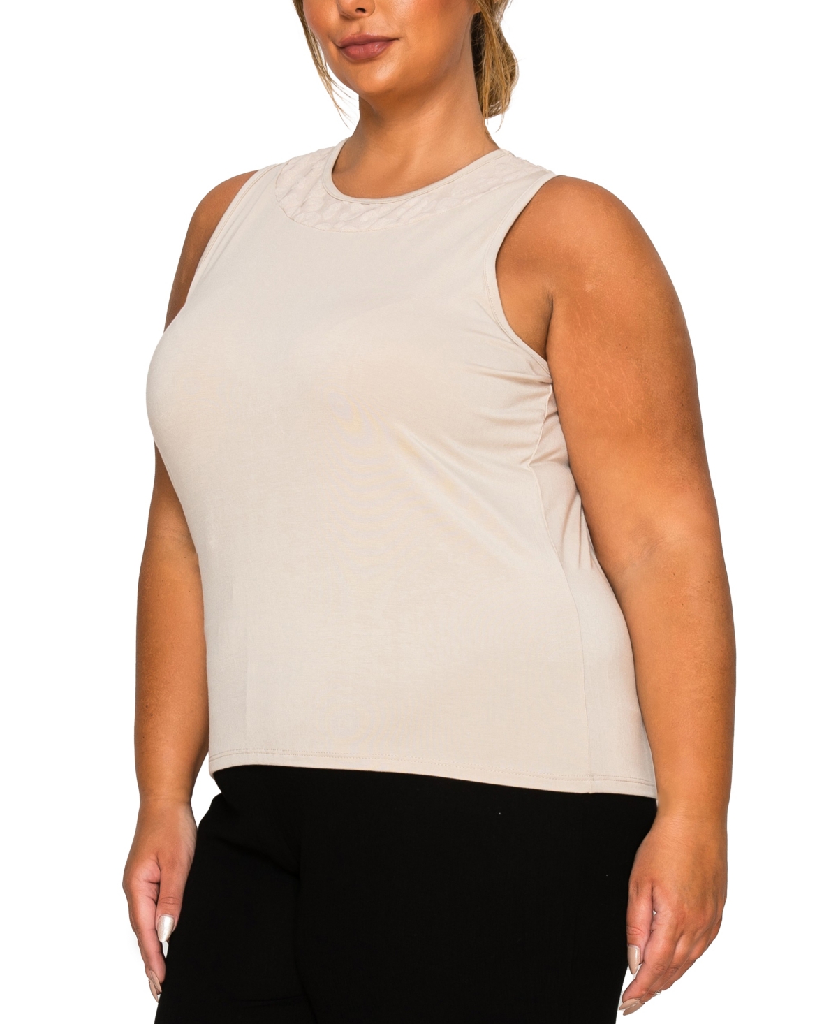 Coin 1804 Plus Size Cheetah Burnout Contrast Neck Inset Tank Top In Neutral