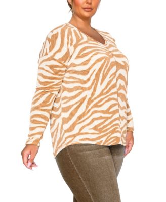 Plus Size Textured Zebra V Neck Dolman Top