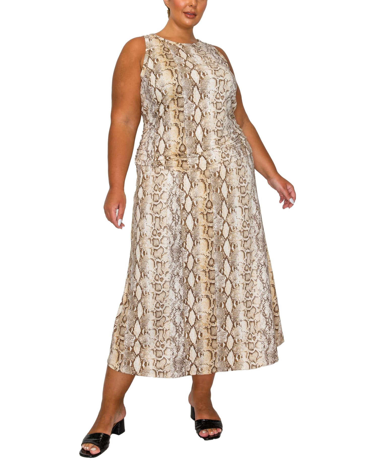 Plus Size Python Elastic Waist Maxi Skirt