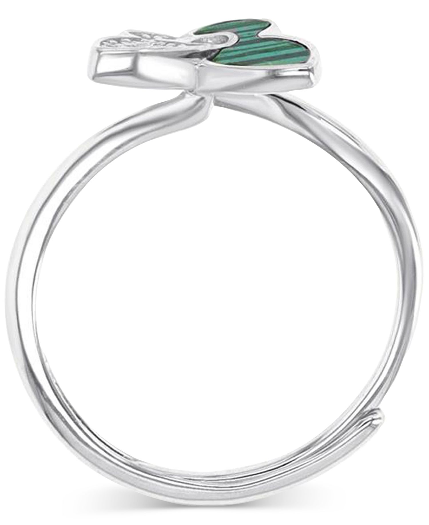 Macy’s Butterfly Adjustable Ring (1.85 ct. t.w.) Malachite, (0.144 ct. t.w.) Cubic Zirconia in Sterling Silver