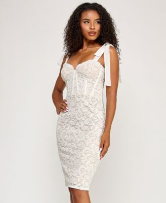 Juniors' Lace Corset Sleeve Slim Midi Dress