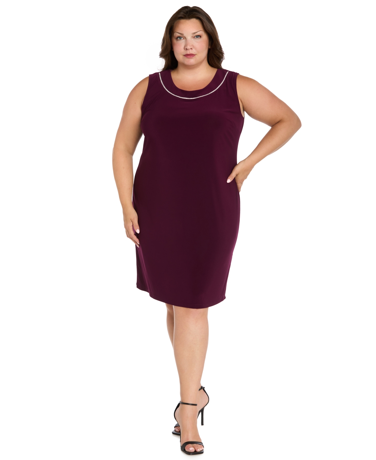 R & M Richards Plus Size Scoop Neck 2-piece Jacket Dress In Burgundy