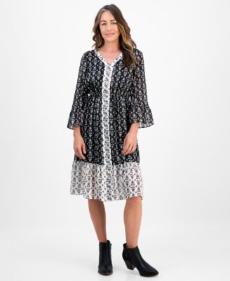 Style & Co - Petite Damask Shine Flutter-Sleeve Dress