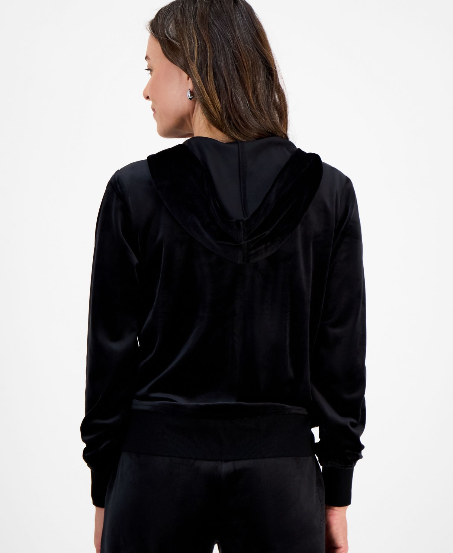 Petite Zip-Front Long-Sleeve Velour Hoodie