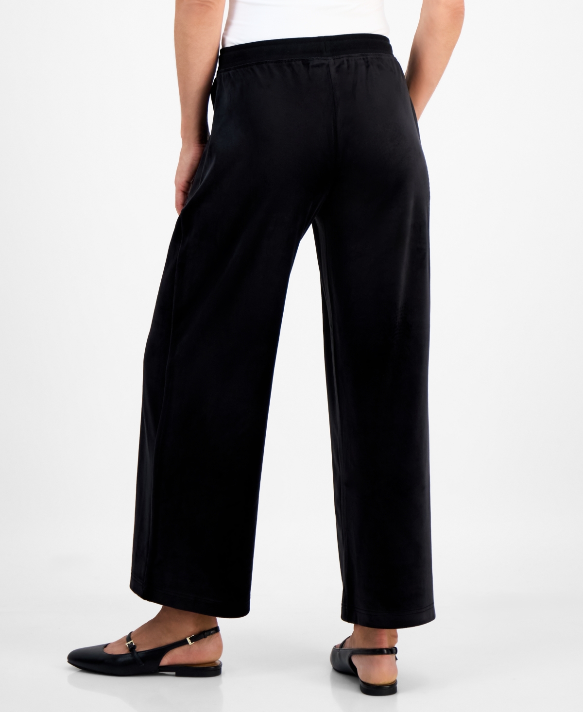 Style & Co Petite Pull-on Wide-leg Velour Lounge Pants, Macy's Exclusive In Black