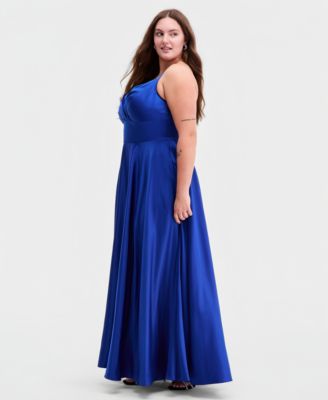 Trendy Plus Size Spaghetti Strap V-Neck Pleated Gown