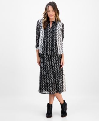 Petite Damask Shine Pintucked Top, Macy's Exclusive