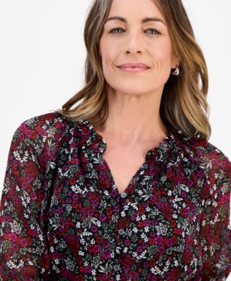 Petite Romance Ditsy Shine Top, Macy's Exclusive