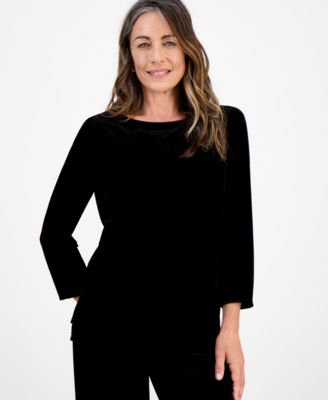 Style & Co - Petite Velvet Boat-Neck Top