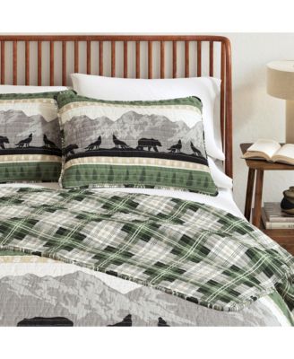 Mountain Scape & Plaid Microfiber Quilt Set with Shams