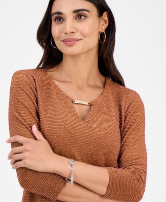 Petite Shine Stripe Jacquard Keyhole Top, Macy's Exclusive 