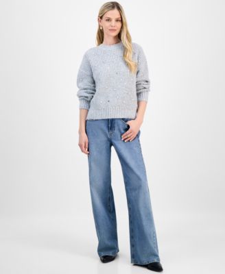 Petite Crewneck Embellished Sweater, Macy's Exclusive 