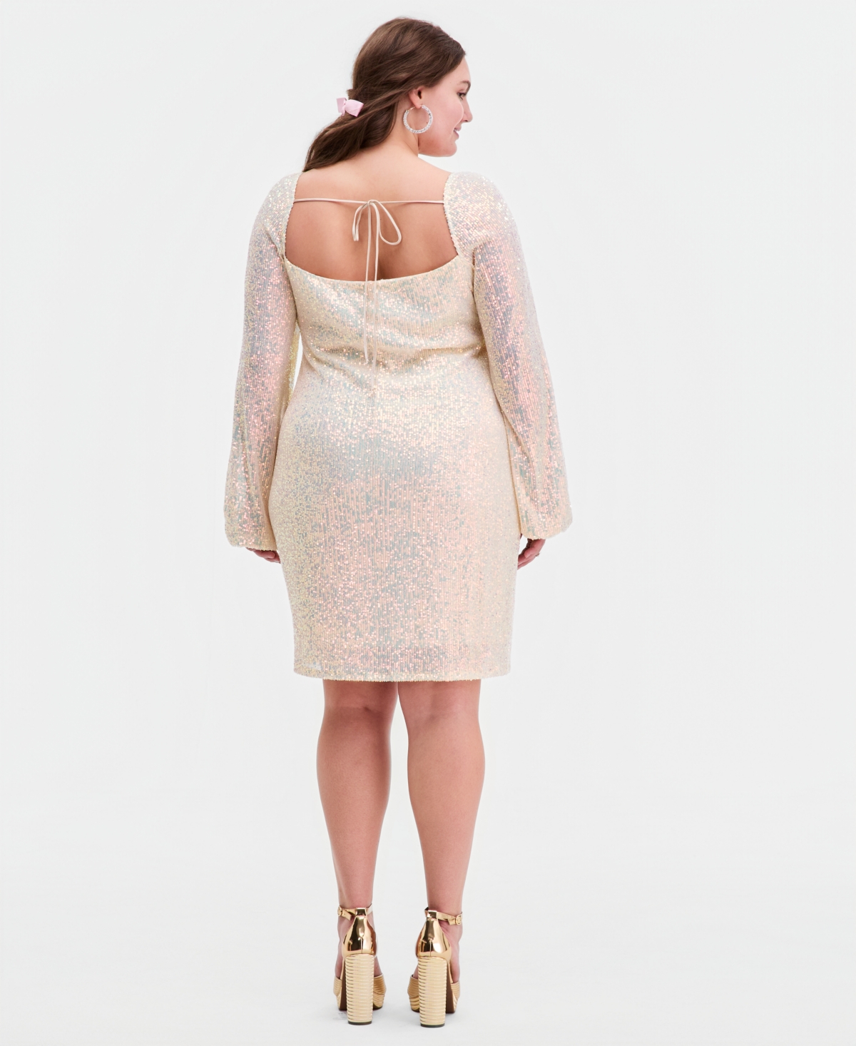 Emerald Sundae Trendy Plus Long-Sleeve Square-Neck Dress