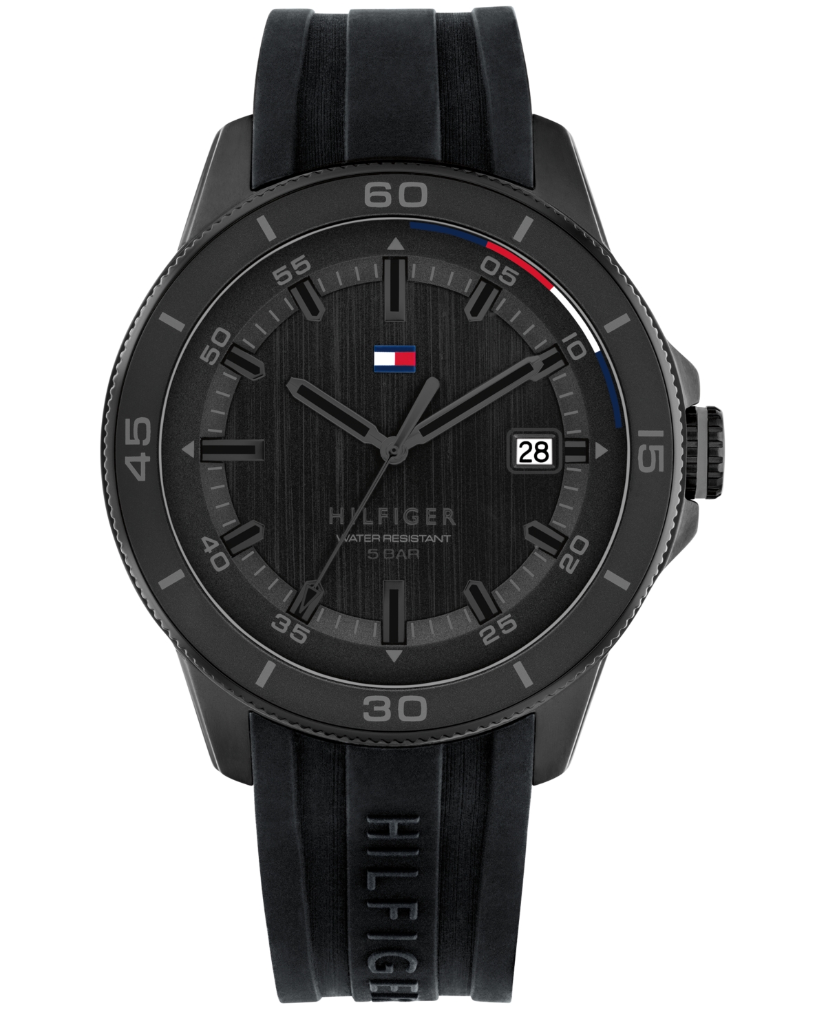 Tommy Hilfiger Men's Quartz Black Silicone Strap Watch, 43mm In Black