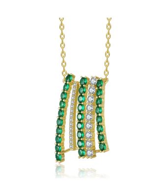Clear & Green Cubic Zirconia Bar Pendant Necklace