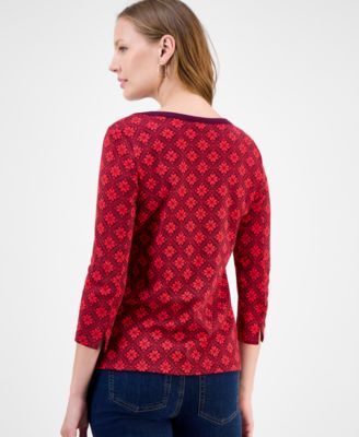 Women's Printed Pima Cotton 3/4 Sleeve Top, Macy's Exclusive