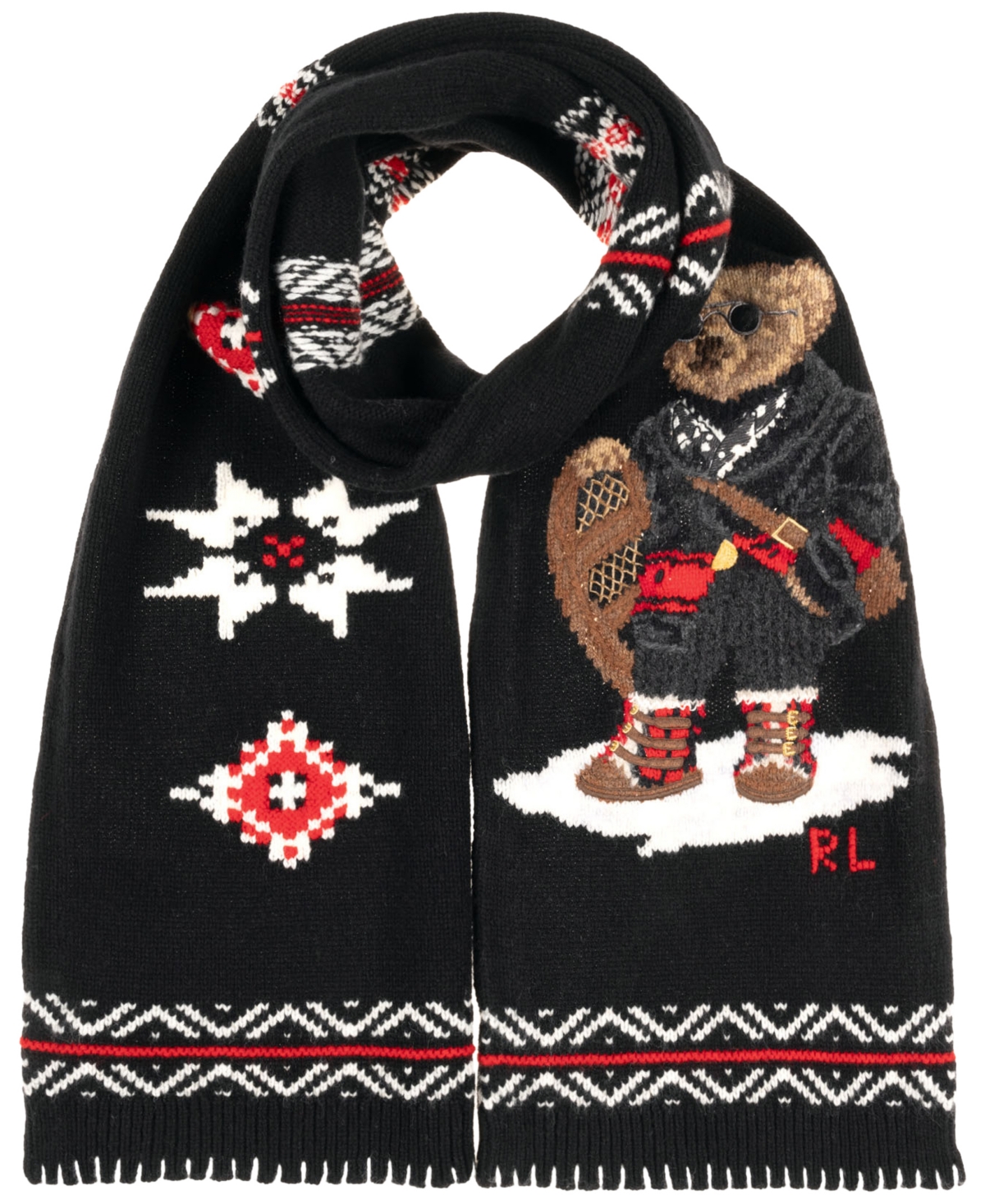 Polo Ralph Lauren Teddy Bear Motif Merino-wool Scarf In Black