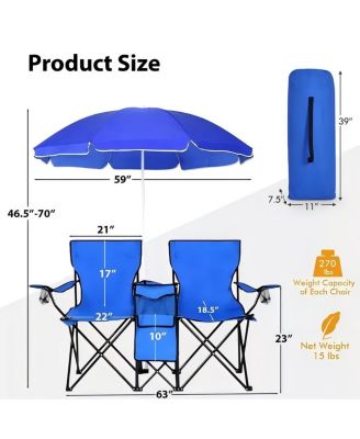 SUGIF 2-Person Camping Chair with Adjustable Canopy and Cooler