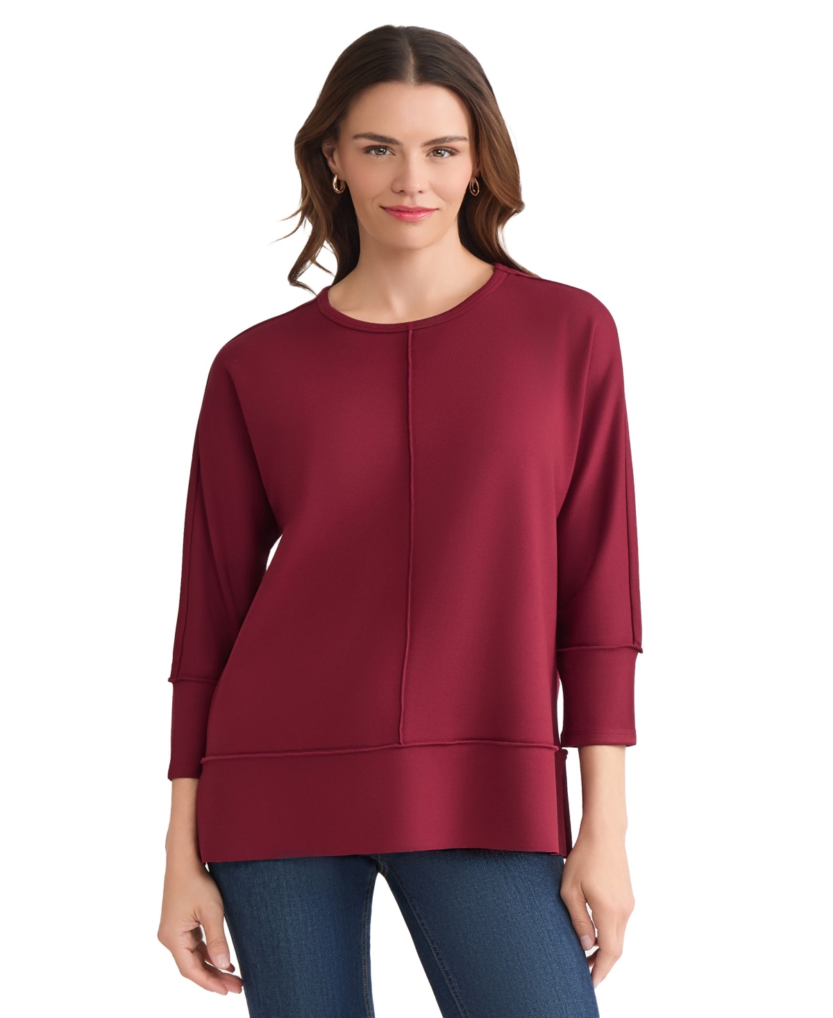 Jones New York Petite Serenity Knit 3/4 Sleeve Tunic Top In Brown