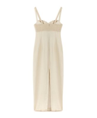 Women's Linen Brode Detailed Sweetheart Maxi Dress