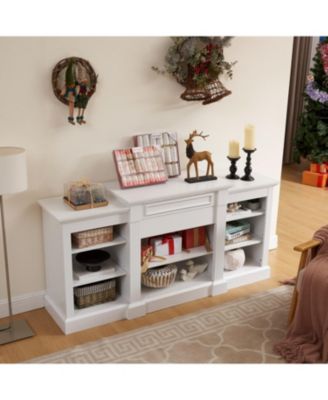 Media Console Table with Large Storage Cabinet, Modern TV Media Entertainment Stand, White, 65.75"W17"D32.48"H