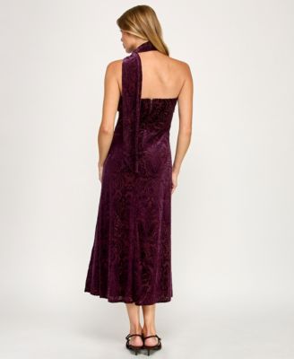 Juniors' Burnout Velvet Sleeveless Scarf Midi Dress