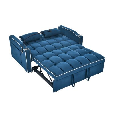 1 Count Sofa Bed, 55.51 in, Velvet, Foldable + Pull-Out + Adjustable Back + USB + Ashtray + Phone Stand, Furniture