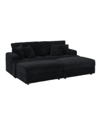 Streamdale 82 inches black corduroy sofa, two storage feet +4 throw pillows, create a living room, office fashion new darling