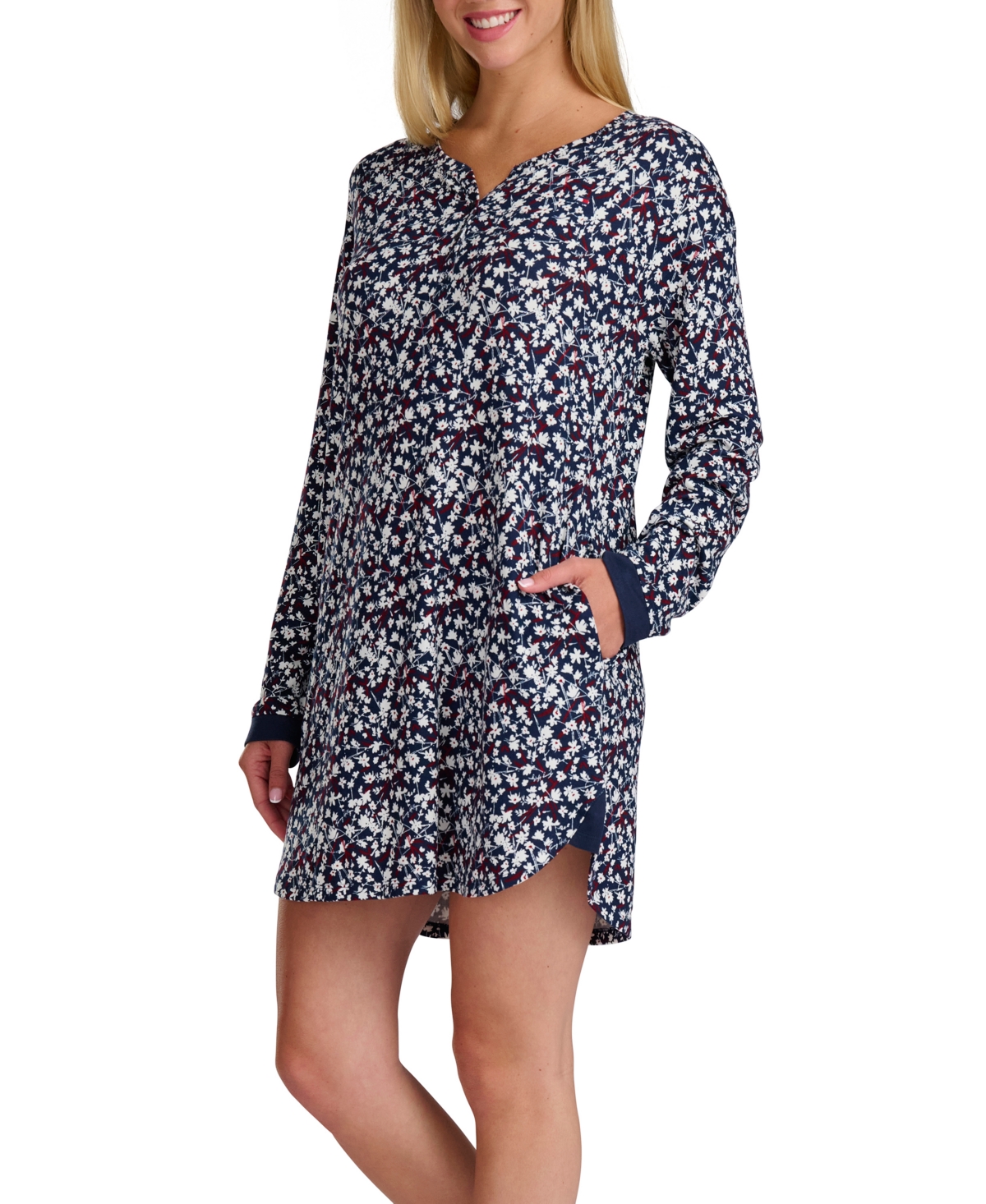 Tommy Hilfiger Women's Long Sleeve Henley Sleepshirt In Multi