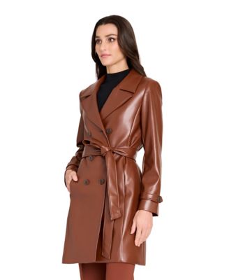 Women's Faux Leather Six-Button Trench Coat