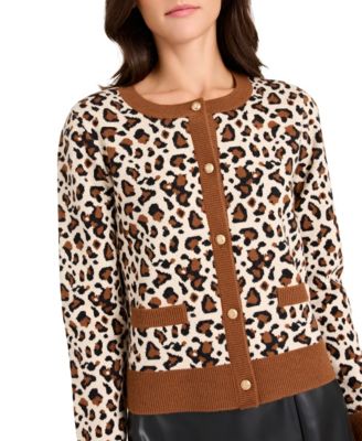 Women's Crewneck Printed Cardigan Sweater