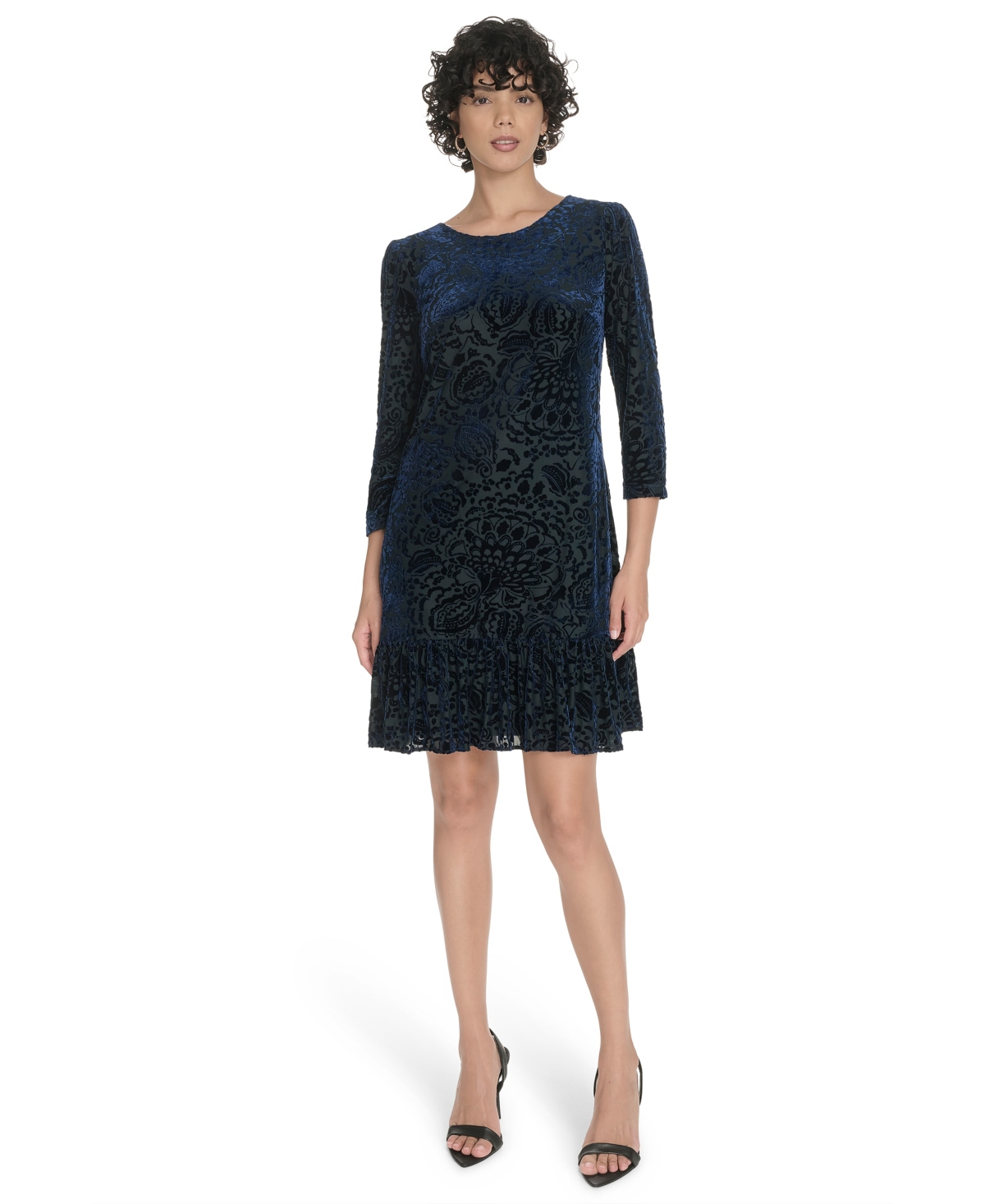 Tommy Hilfiger Women's Crewneck Ruffled Hem Dress In Blue