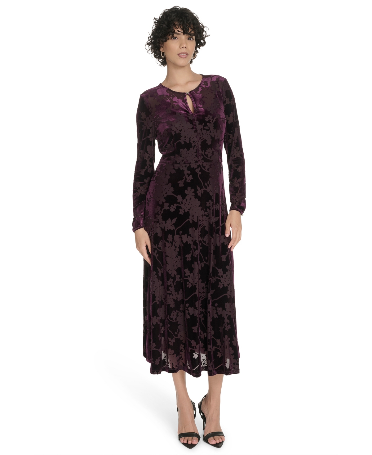 Tommy Hilfiger Women's Keyhole Printed Midi Dress In Purple