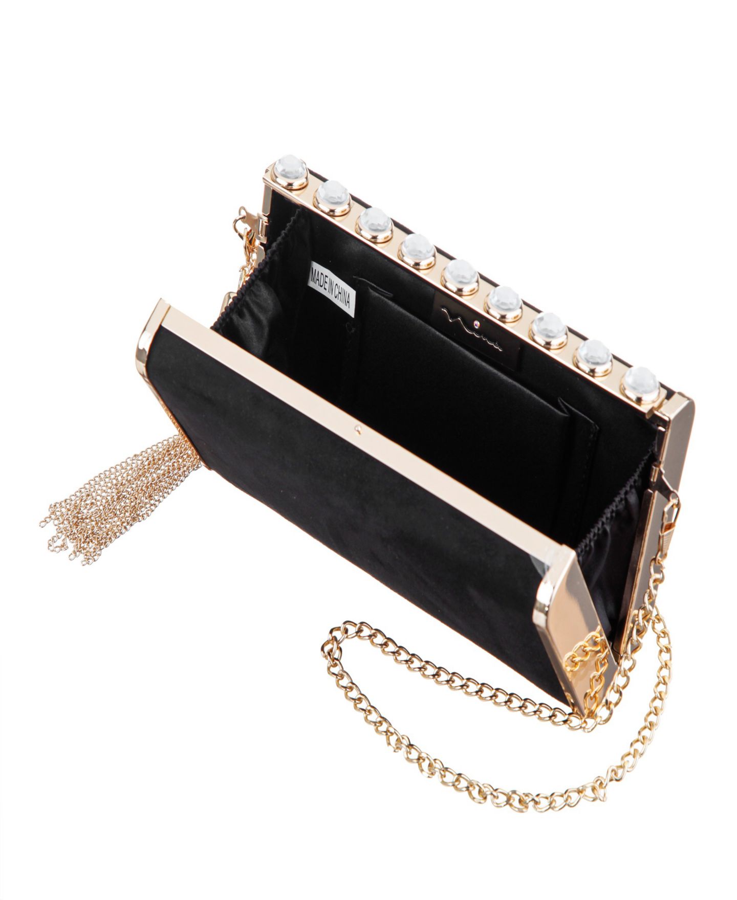 Женский клатч Nina Crystal Ornamented Minaudiere Tassel Lift Lock Clutch, цвет: Чёрный — фото 4