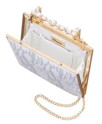 Crystal Handle Lift Lock Lace Clutch