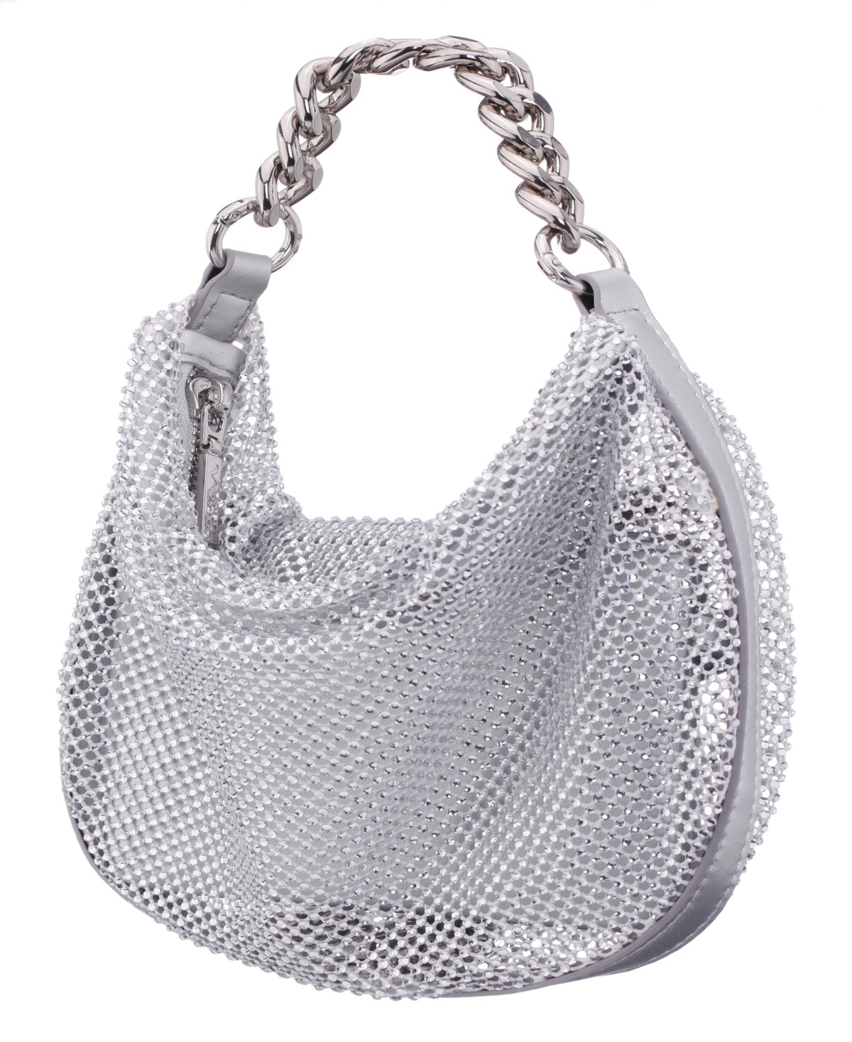 Nina Crystal Mesh Zipper Hobo Bag In Silver