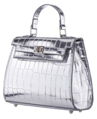 Mini Croco Embossed Magnetic Snap Satchel Bag