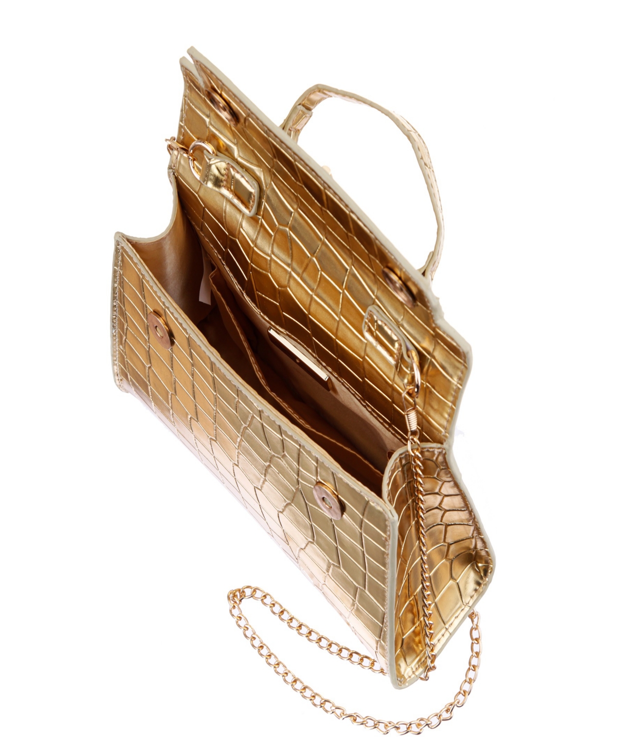 Nina Mini Croco Embossed Magnetic Snap Satchel Bag In Gold