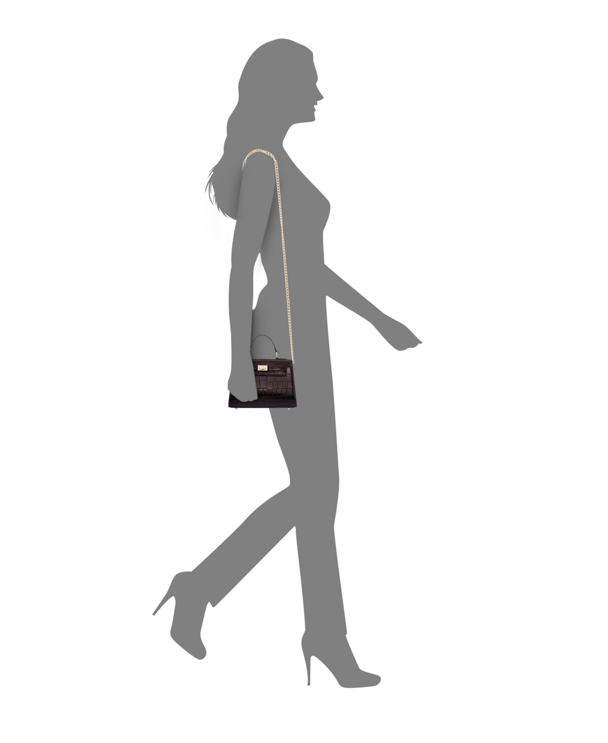 Nina Mini Croco Embossed Magnetic Snap Satchel Bag In Brown