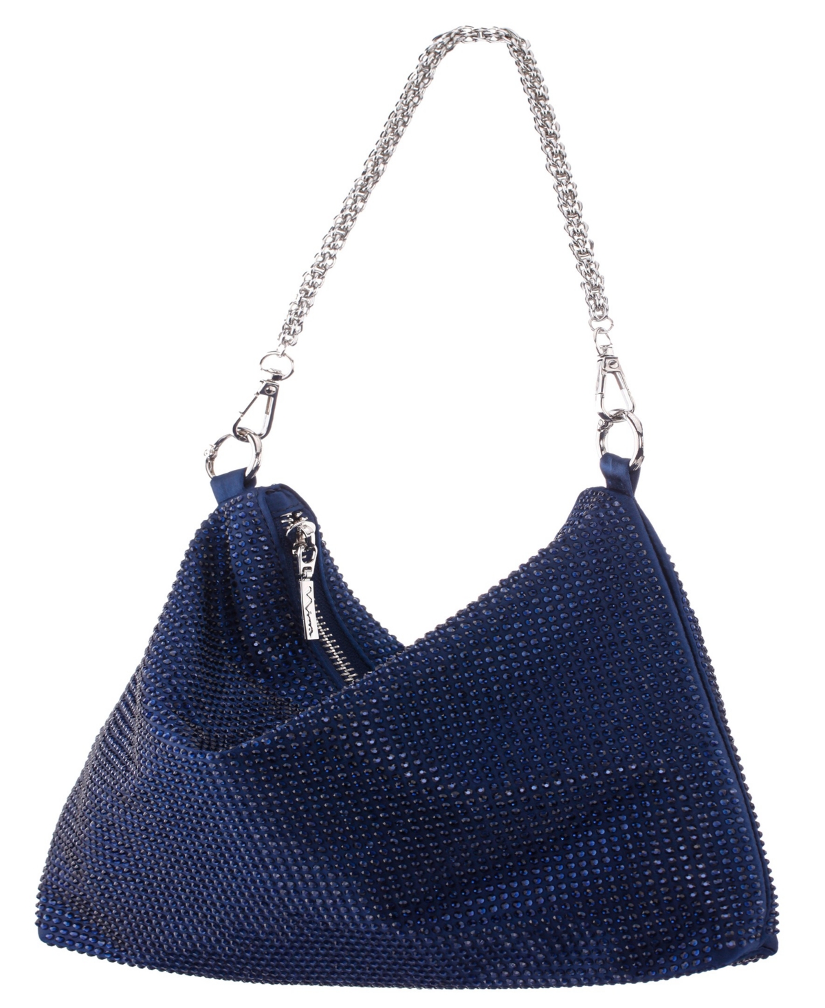 Nina Crystal Embellished Zipper Hobo Bag In Blue