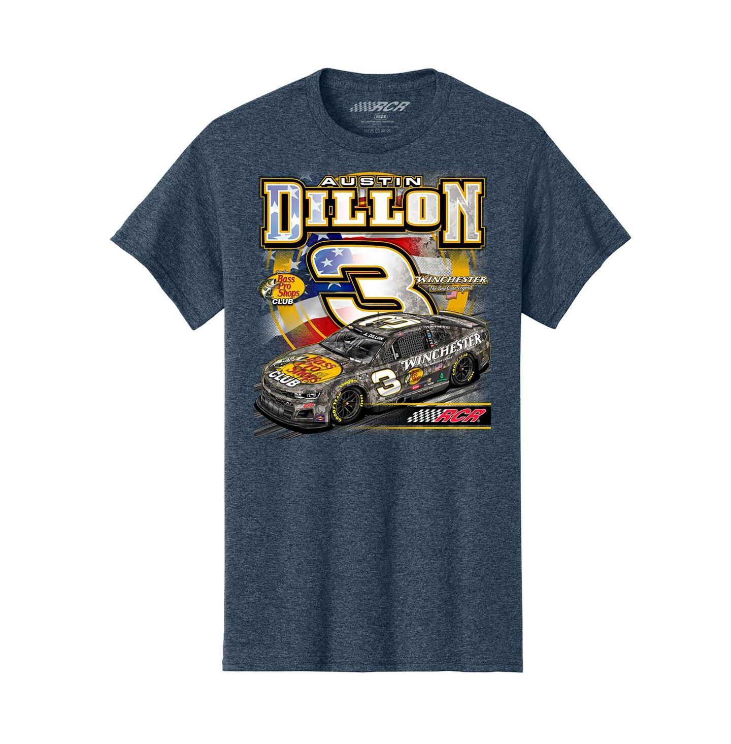 Мужская футболка Richard Childress Racing Team Collection Heather Navy Austin Dillon Bass Pro Shops Flag — фото 2