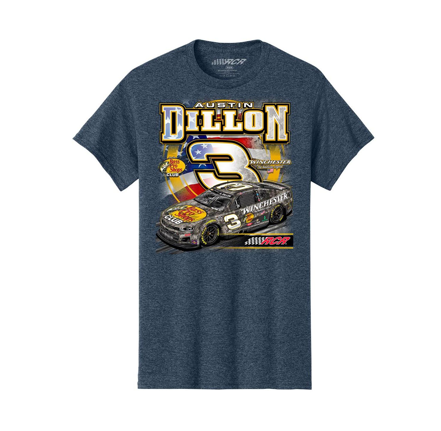 Men's Heather Navy Austin Dillon Bass Pro Shops Flag T-Shirt