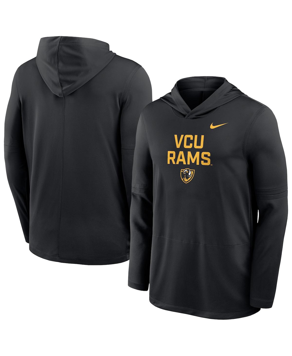 Nike Men's Black Vcu Rams Sideline Dri-fit Lightweight Hooded Sweatshirt In Black